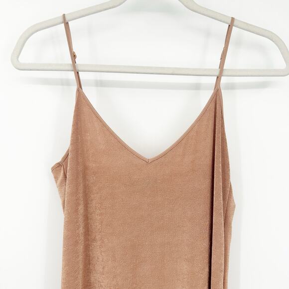 Zara Womens Cocktail Party Coquette V-Neck Slinky Metallic Slip Dress Size M Tan - Picture 2 of 7